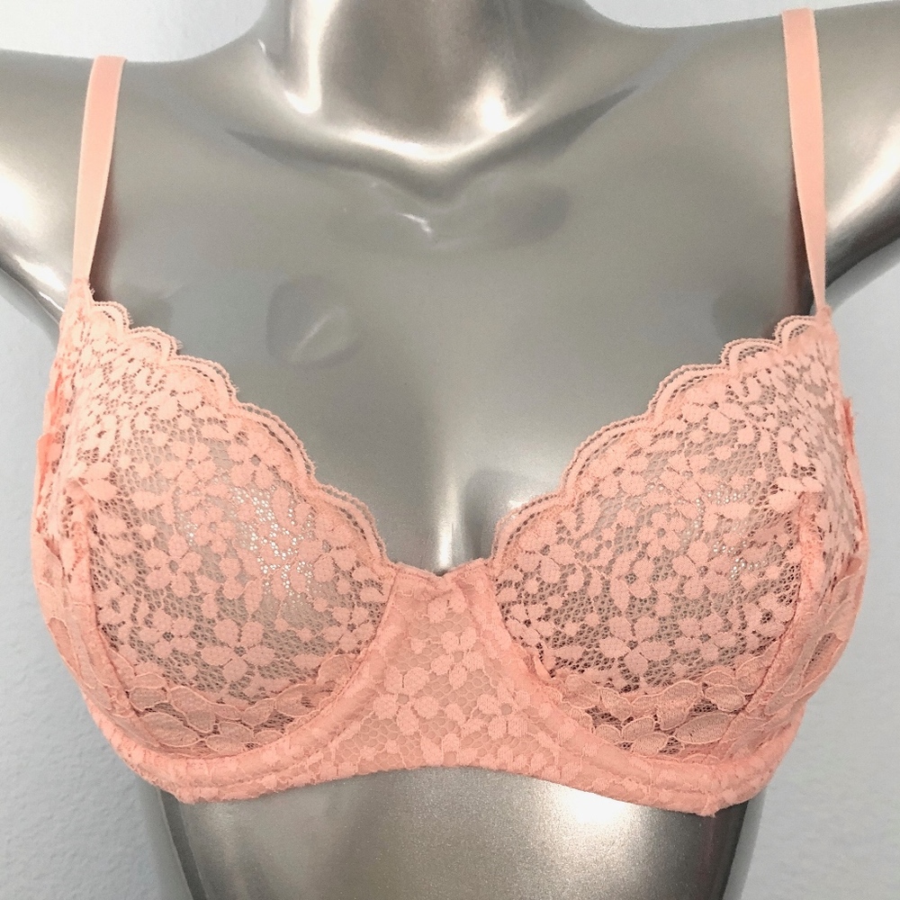 Victorias Secret Nwt Body by Victoria Peach Crochet Lace Unlined Bra - Picture 2 of 3